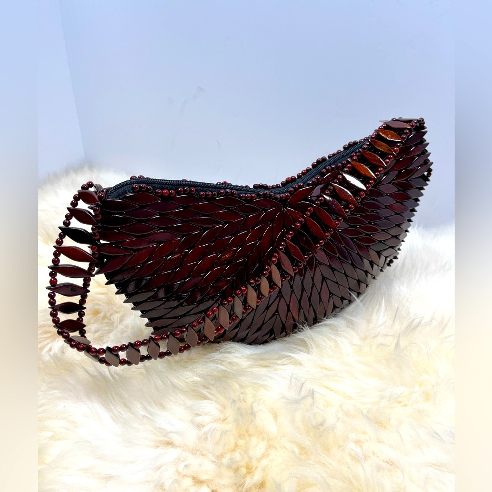 Vintage Woodly Rare … Burgundy Lacquered  Woodly Shoulder Bag